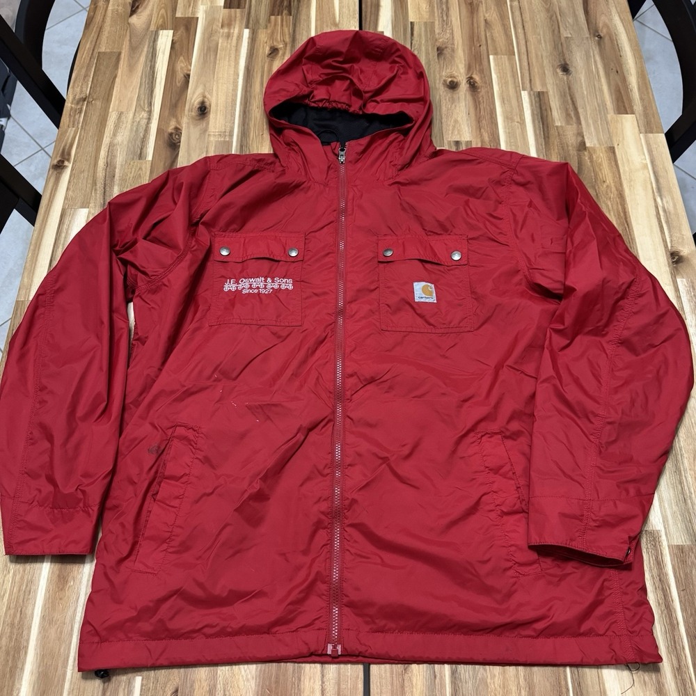 Carhartt Rockford Windbreaker Jacket Mens XL Red Full‎ Zip Hooded Workwear *